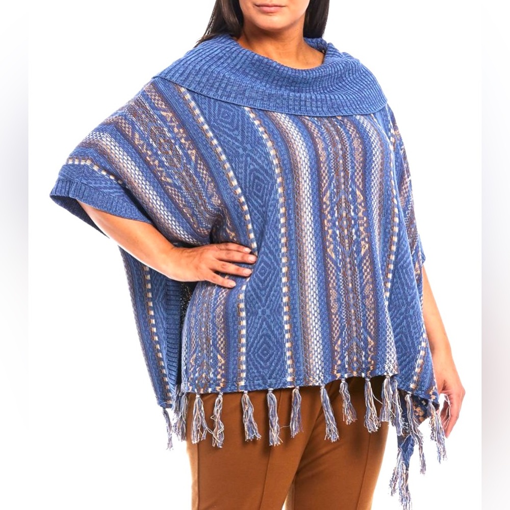 RUBY RD. Boho Knit Poncho with Fringe PL/XL